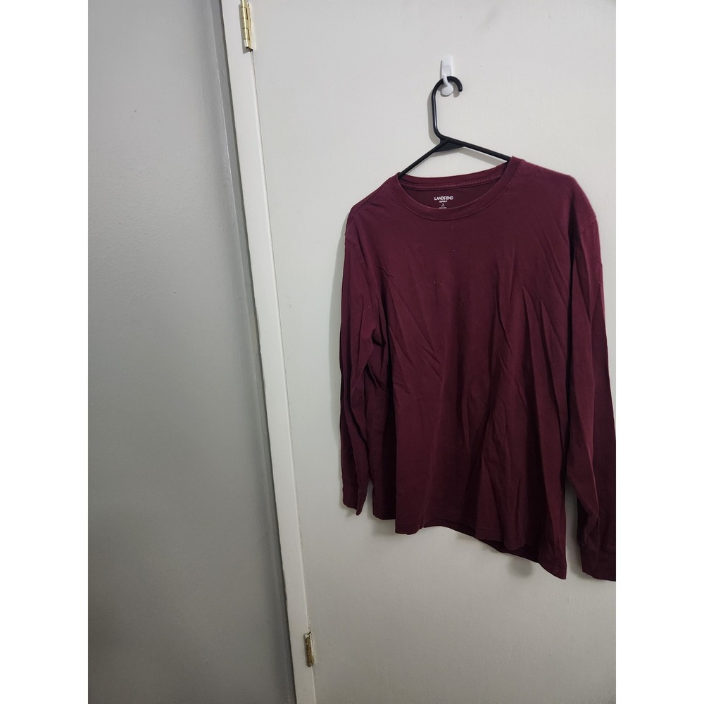 Lands End Super-T Mens Large Burgundy Maroon Long Sleeve Cotton T-Shirt